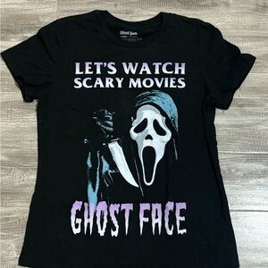 ! NEW ! Ghost Face Scream Horror Movie Black T-Shirt “Let’s Watch Scary Movies”
